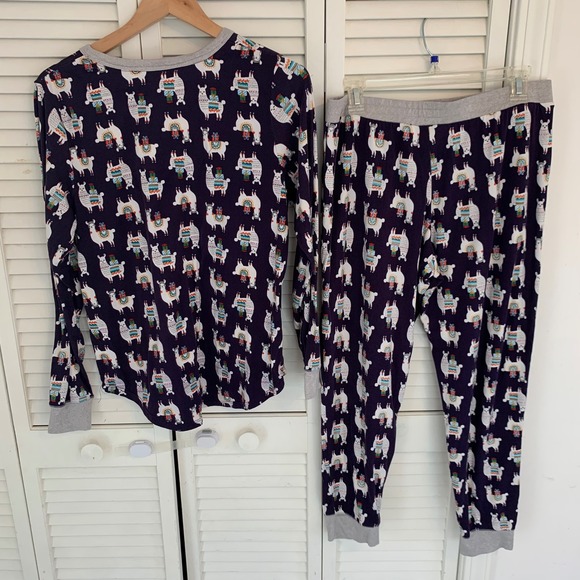 Cuddl Duds Henley Pajama 2 Piece Set Llama Gifts Womens M Joggers Pockets Purple - Picture 2 of 13